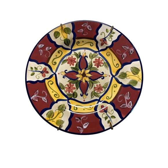 Pier 1 Vallarta Dinner Plate Handpainted Earthenware Colorful Floral Boho Decor - Picture 3 of 6